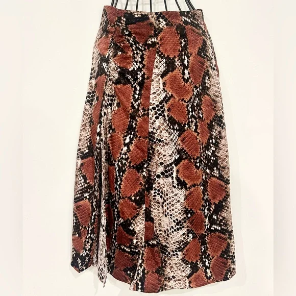 NWOT Mango Women’s Brown and Cream Snake Print Midi Skirt with Slit - Picture 2 of 5